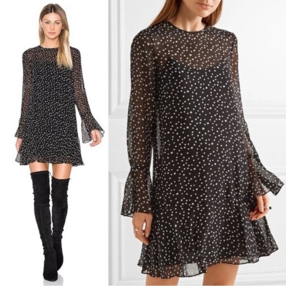Theory Dresses & Skirts - *Womens Theory Black White Semi Sheer Long Sleeve Silk Dress 6